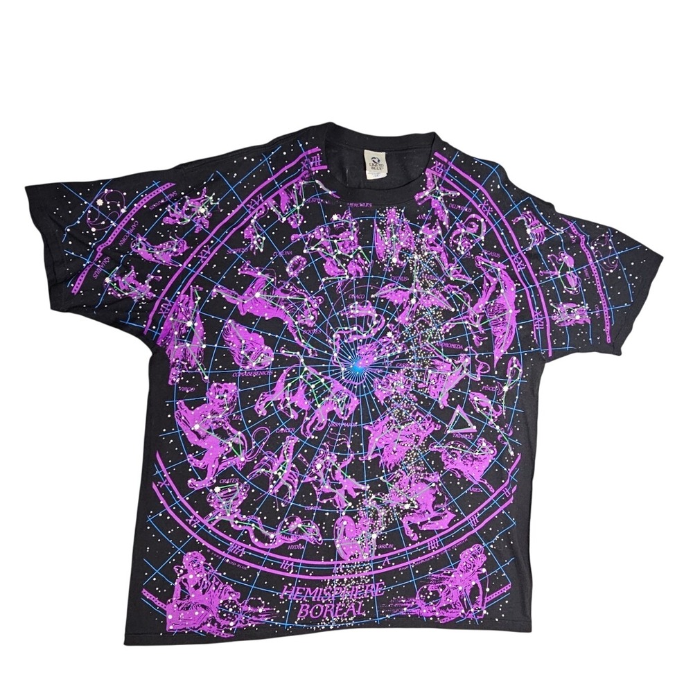 Liquid Blue Hemisphere Boreal Austral Glow in the Dark Star Map T-Shirt 2XL